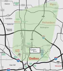 Gardens for Texas Service Area Map