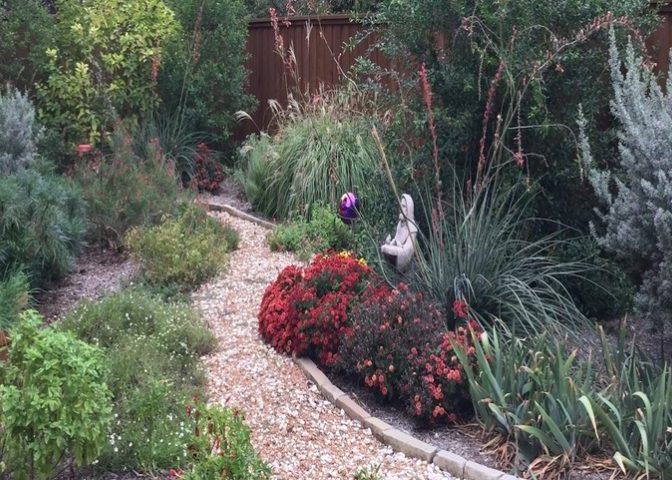 Xeriscape Garden Path with Artwork