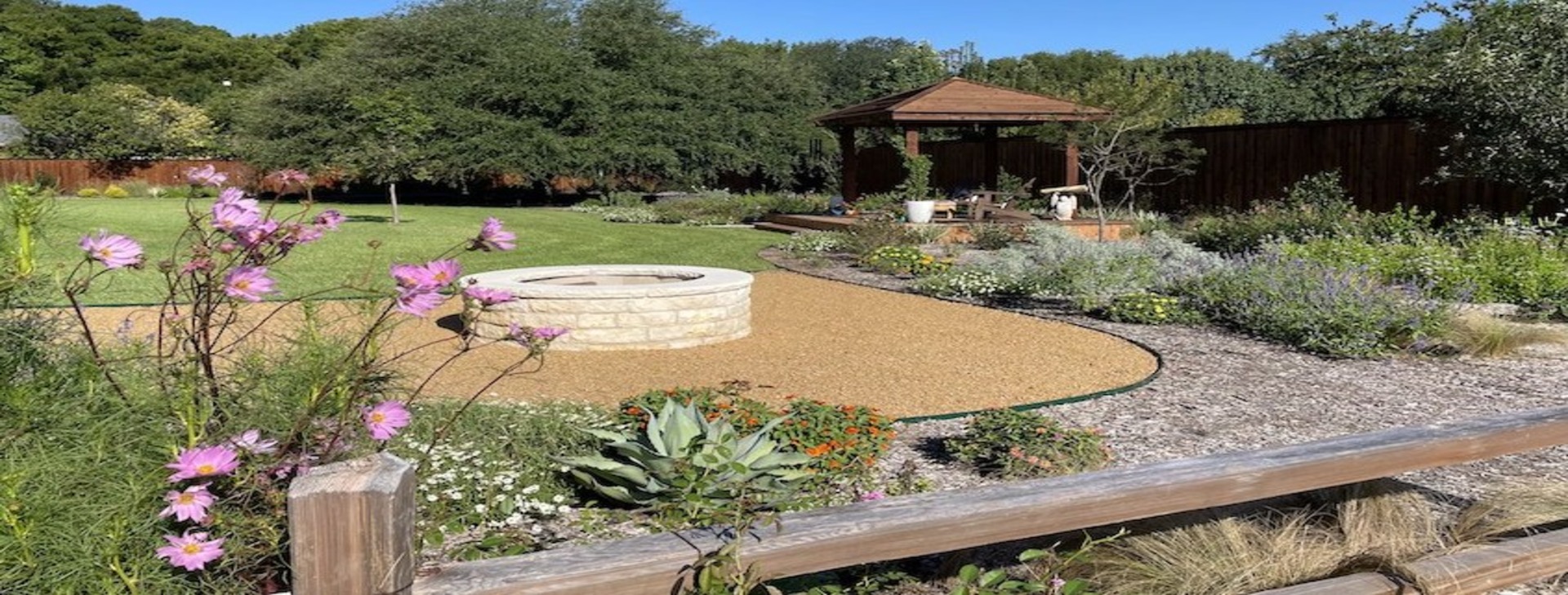 xeriscaping with native plants and fire pit