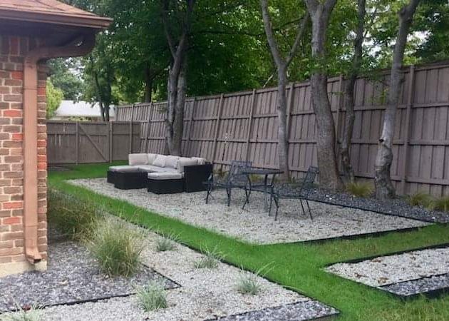 Outdoor living seating pathways turf removal
